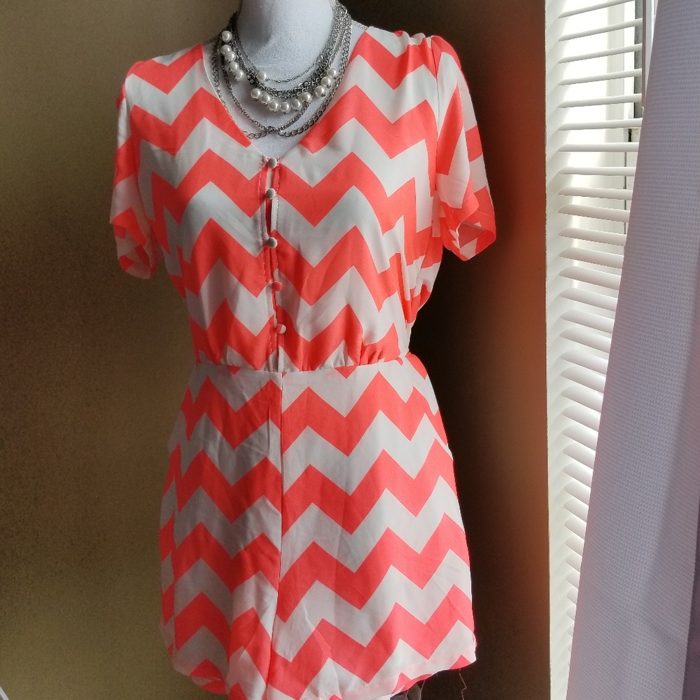 Sz. Medium Coral and White Colored Cals Romper